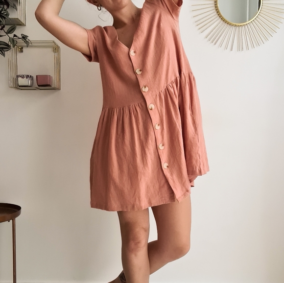 Staple Dresses & Skirts - Staple the Label - HARVEST MINI DRESS | peachy button down short sleeve sz 10